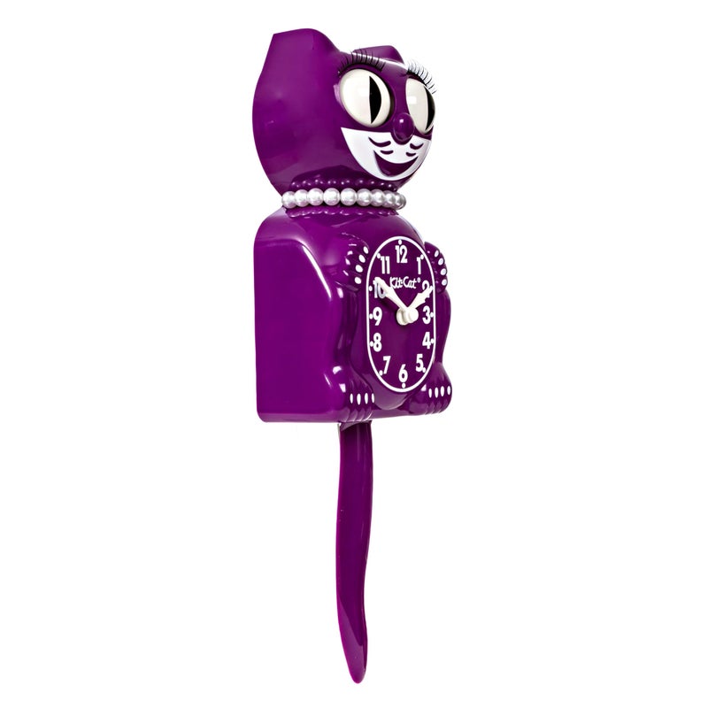 Kit Cat Klock Kit-Cat Klock Limited Edition Boysenberry Lady with Pearl Necklace & Eyelashes - Cat Clock with Moving Eyes and Tail Wall Clock, Made in USA - Image 2